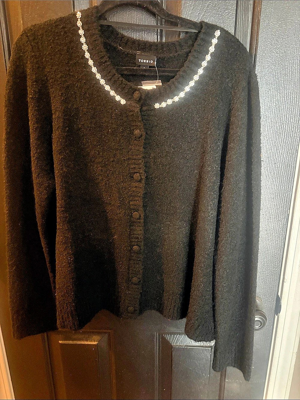 Torrid Sweater LS Embellished Crew Neck button front Cardigan Embellished Collar